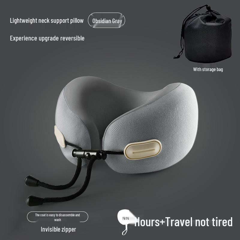 Collapsible Memory Foam U-Shaped Travel Pillow for Airplanes - Neck and Cervical Spine Support