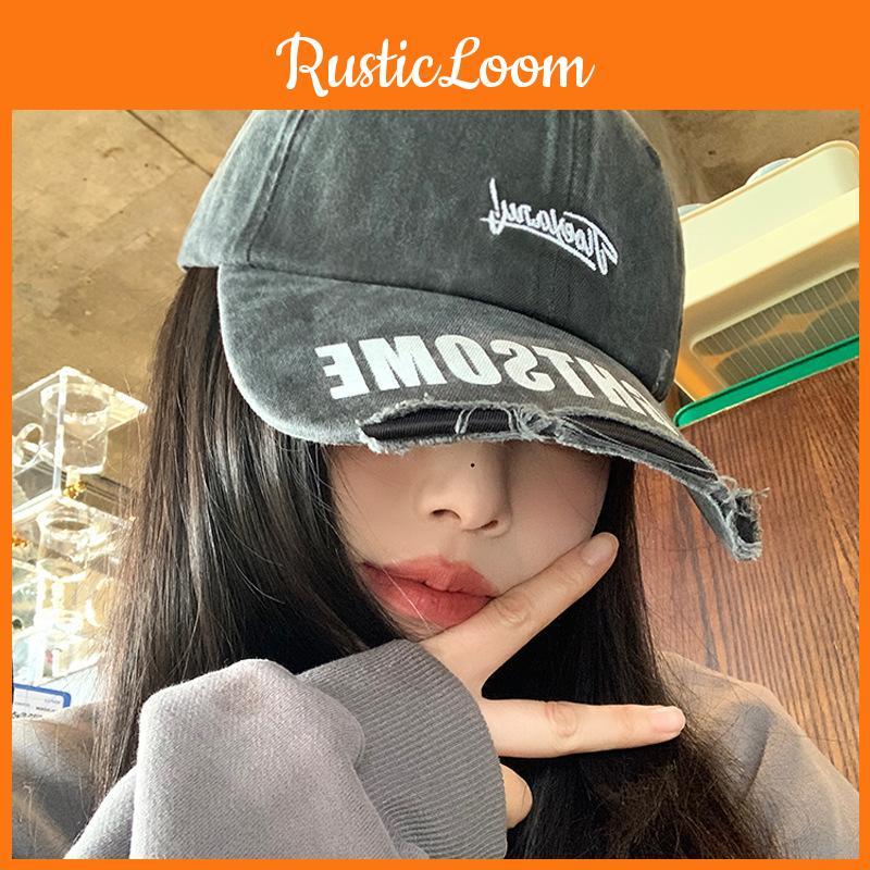 Black Chic Wide Brim Baseball Cap For Women With Distressed Versatile Style