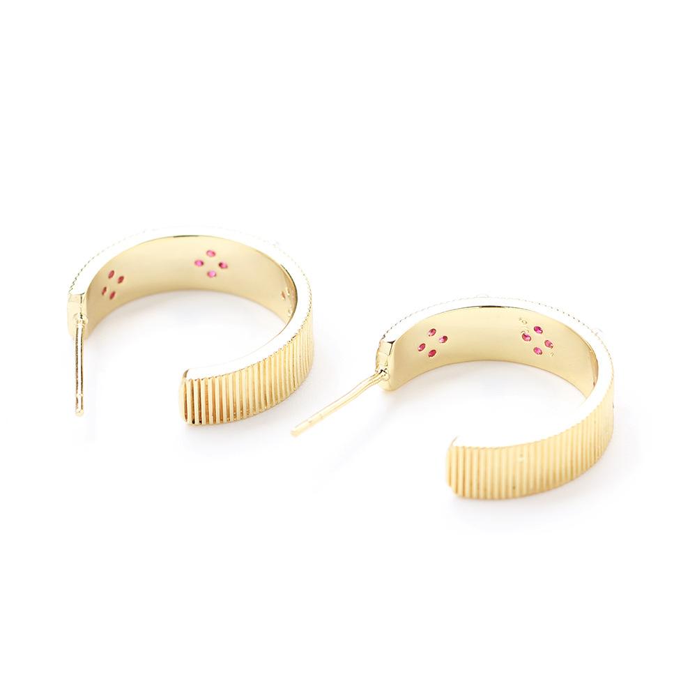 European and American niche gold inlaid stone red flower gold earrings temperament versatile 925 silver needle pearl stud earrings women's