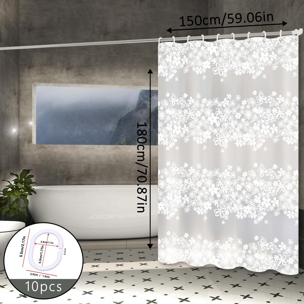 Romantic Garden In the Bathroom, White Floral Shower Curtain, Partition Curtain, Bathroom Hanging Curtain
