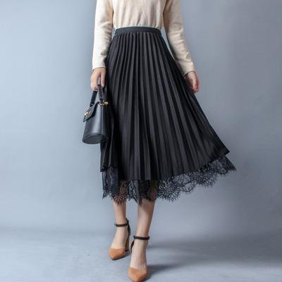 Vintage Lace Gauze Women's Skirt Summer Korean Elegant Loose Midi High-waisted Skirts Za Woman Floral Skirts