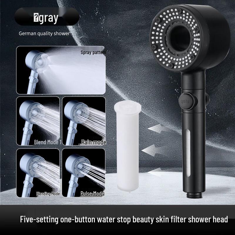 Shengbai 5-Setting Pressurized Handheld Shower Head (Light Gray, 3-Pack)
