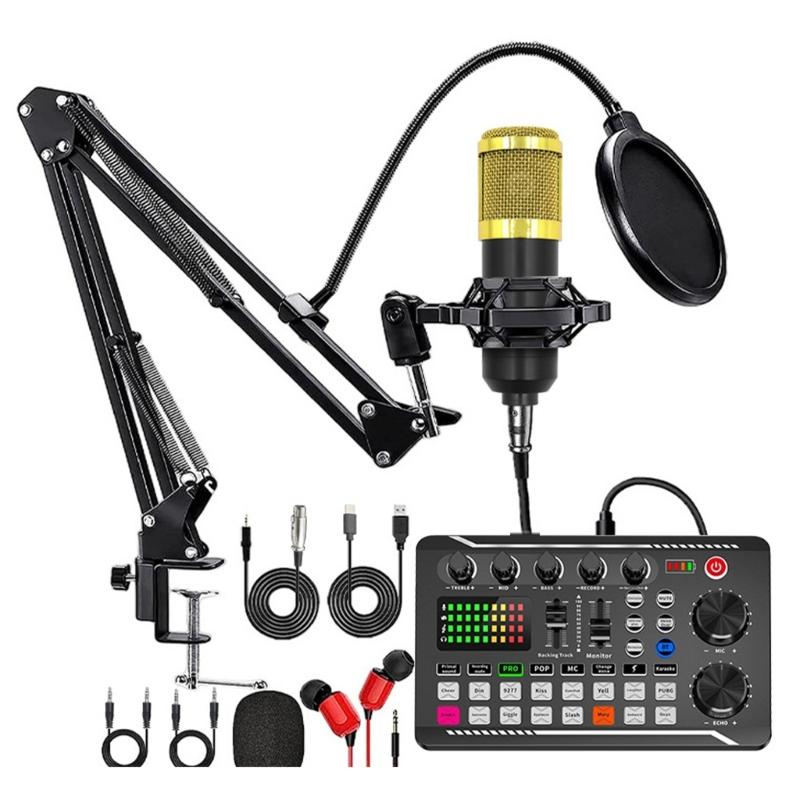 Professional F998 Sound Card & BM800 pickup Set with Wind Screen & Adjustable Stand for Podcasting Music Recording