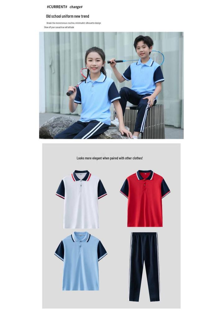 Summer Short Sleeve Student Uniform Set: High School Sportswear with Logo, Men's and Women's Two-Piece