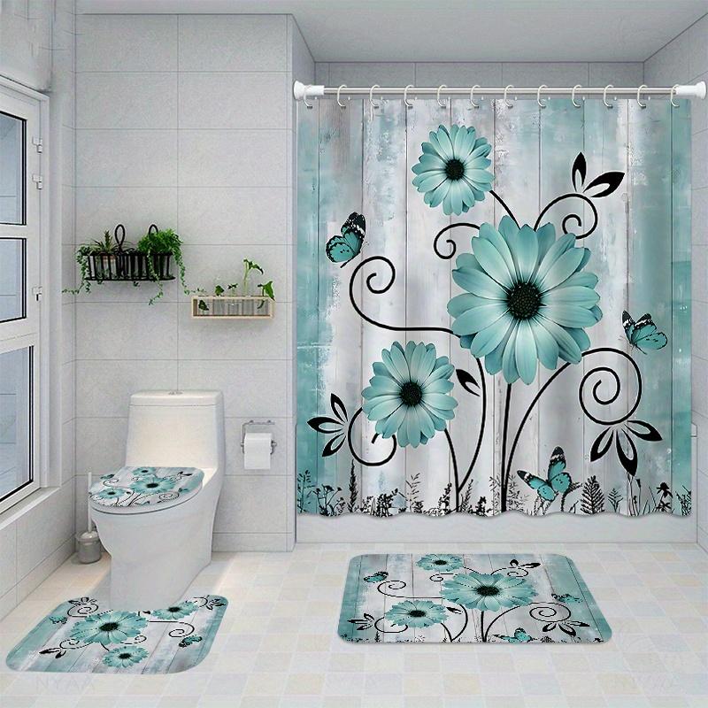 

Chic Waterproof Shower Curtain Set With 12 Hooks, Non-Slip Bath Mat, U-Shaped Toilet Rug & Lid Cover - Durable Polyester Fabric, W60H190(CM)-1 Pcs