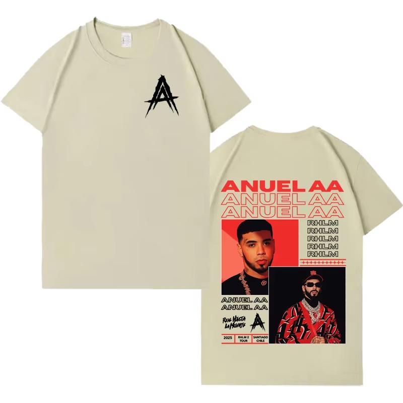 Rapper Anuel AA Album Tour T Shirts 2026 Spring Summer New Mens Fashion Tide Harajuku Casual Y2K Short Sleeve Top