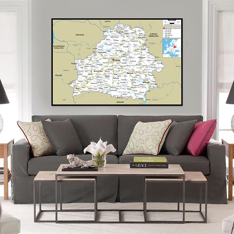 English Map Belarus Map Road Map Wall Decor Background Living Home Study Studio Supplies Decorative Hanging Picture