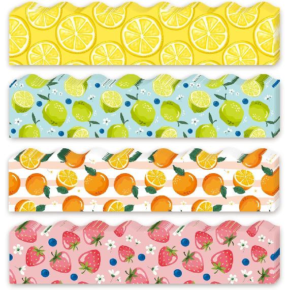 69Ft Fruit Bulletin Board Borders Bulletin Board Decorations 4 Design 60Pcs Summer Holiday Decoration Strawberry Lemon Orange Pear Trim Border