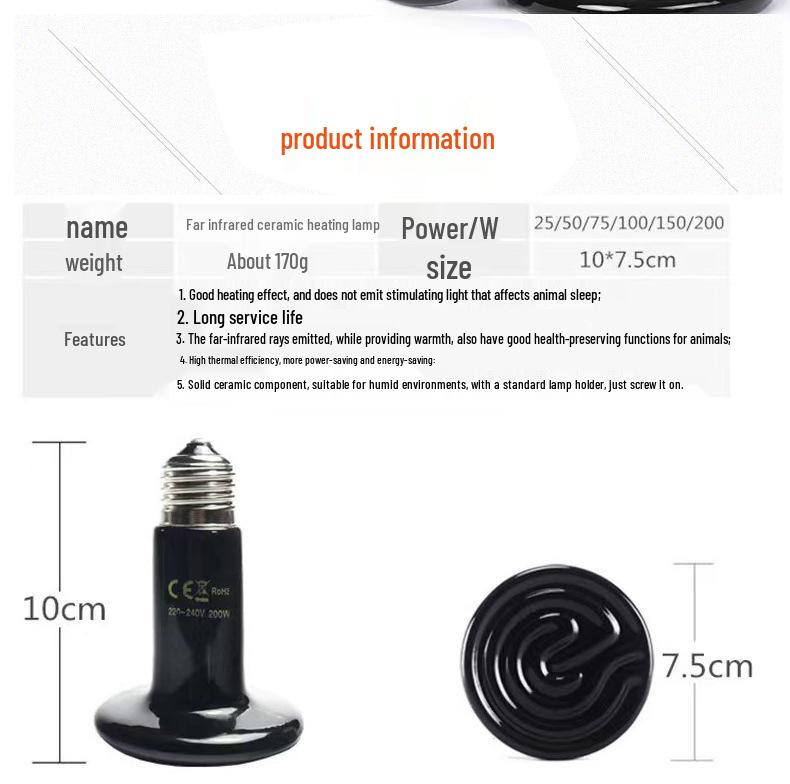 Ceramic Heat Lamp for Reptiles: No-Light Terrarium Heater with Temperature Control for Tortoises and Lizards.