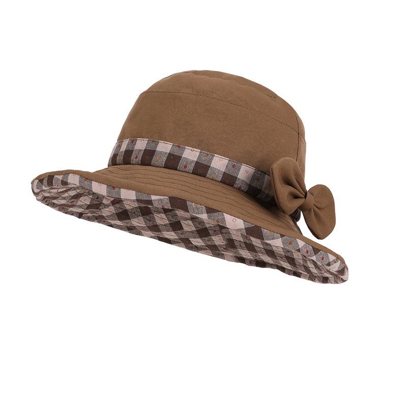 Spring/Summer - Protective Hat for Women, Korean-Style Fashionable Color-Block Plaid Bucket Hat, Outdoor Travel Wide-Brim
