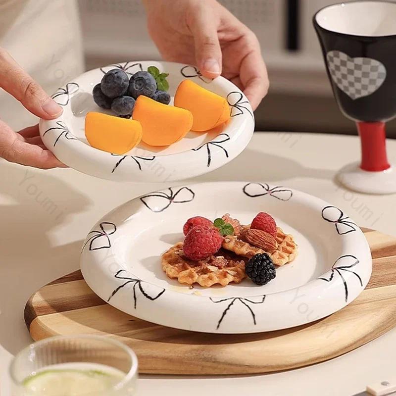 French Style Circular Ceramic Plates Home Breakfast Sandwiches Salad Plate High End Restaurants Pasta Plate Exquisite Tableware