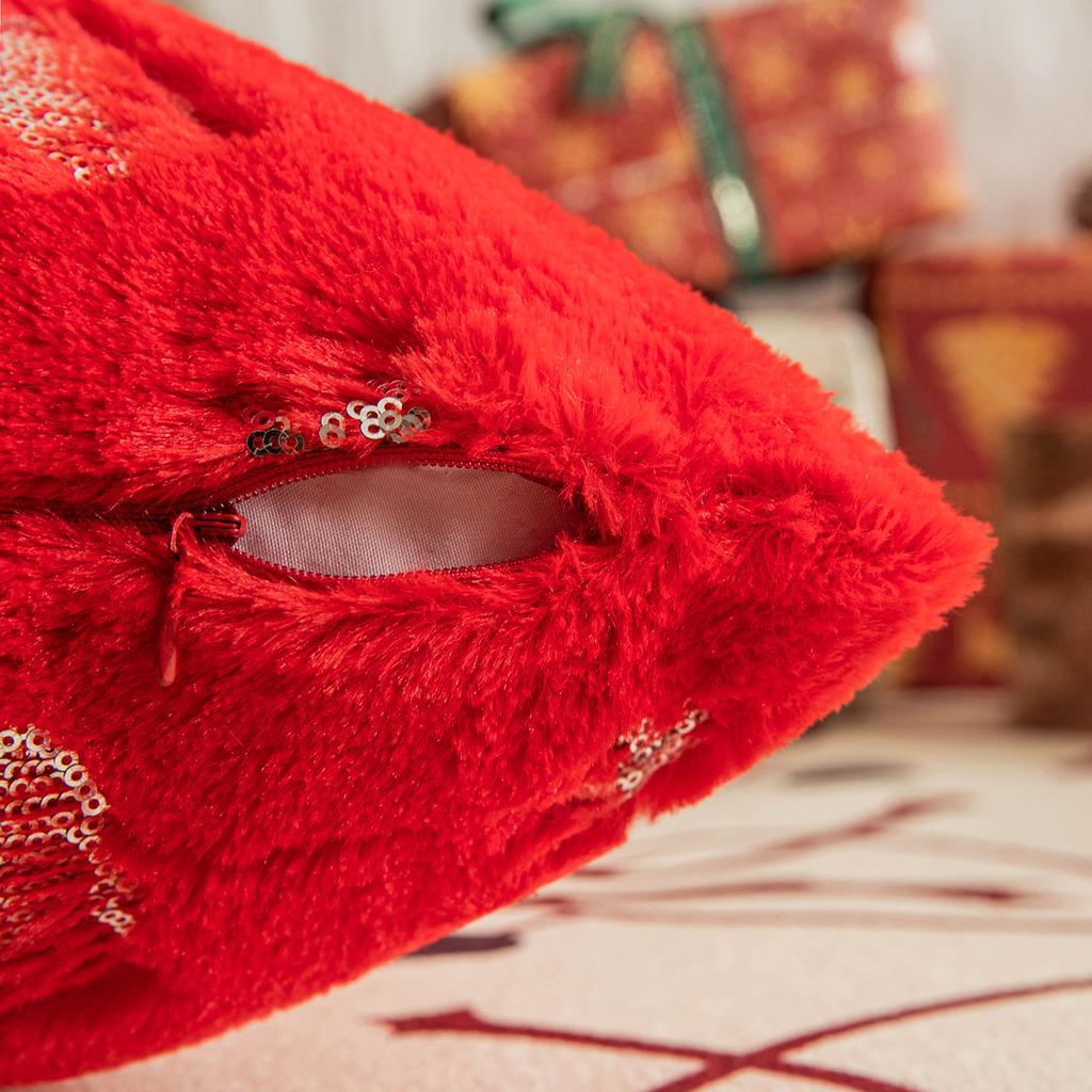 Square Sequin Christmas Throw Pillow Cases Christmas Tree Snowflake Shaggy Plush Pillowcases Sofa Cushion Covers Home Decor