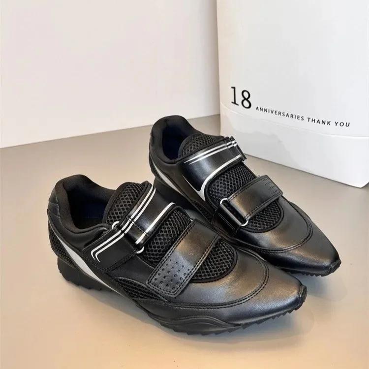 

Модная женская обувь для бокса 2025 Трендовая одинарная обувь Острый носок Застежка-липучка Спортивная обувь Ощущение высокого класса Уникальный дизайн 40 чёрный