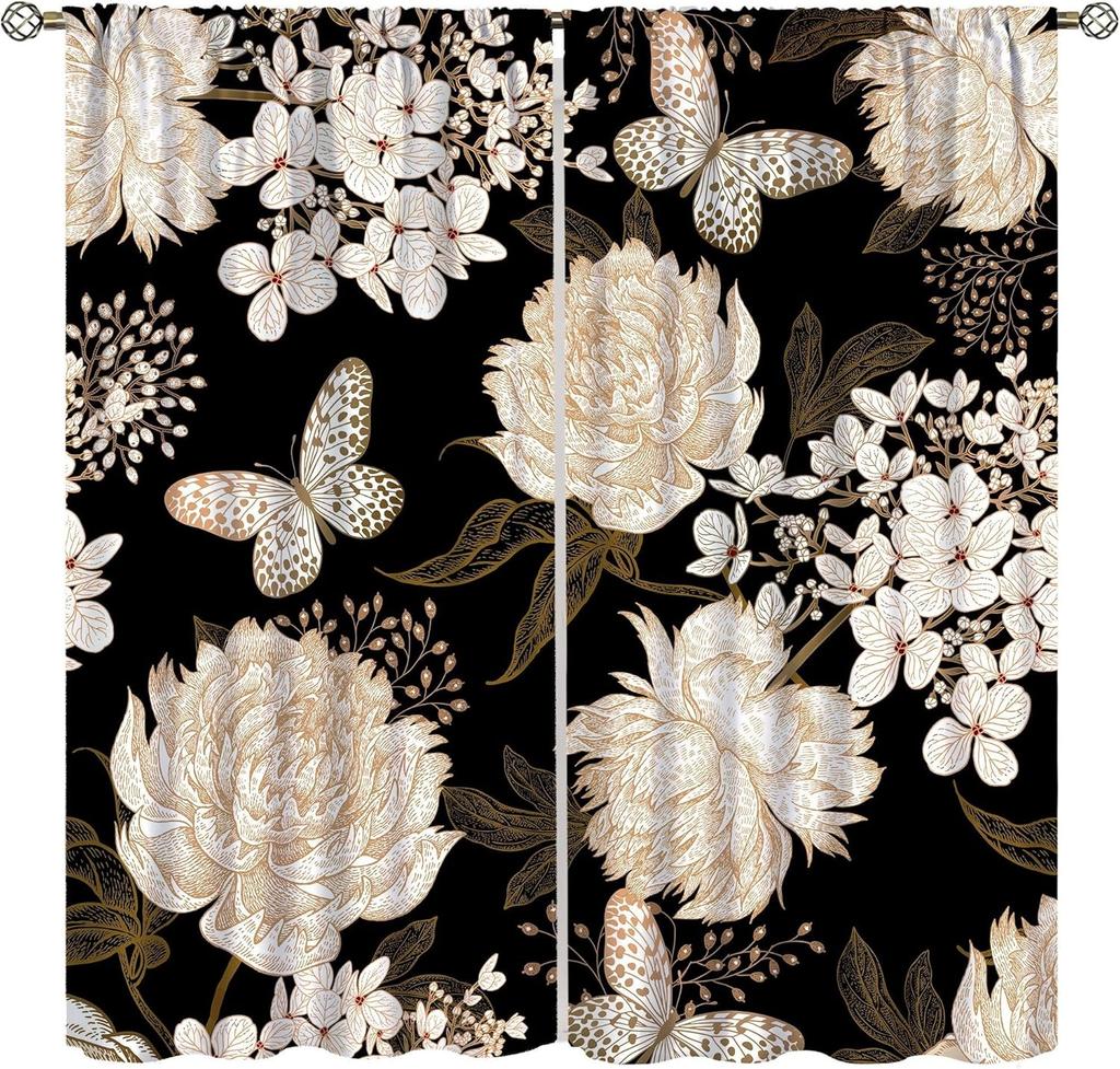 Bohemian Boho Floral Curtains Vintage Abstract Oil Painting Colourful Art Medieval Hippy Plant Flower Window Treatments Drapes Made Of Polyester