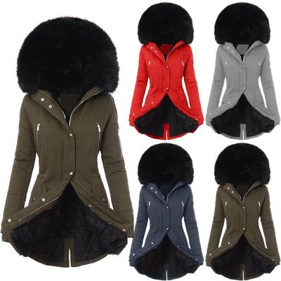Women's Fashion Long Cotton-padded Jacket Casual Hooded Coat Collar Cotton-padded Jacket