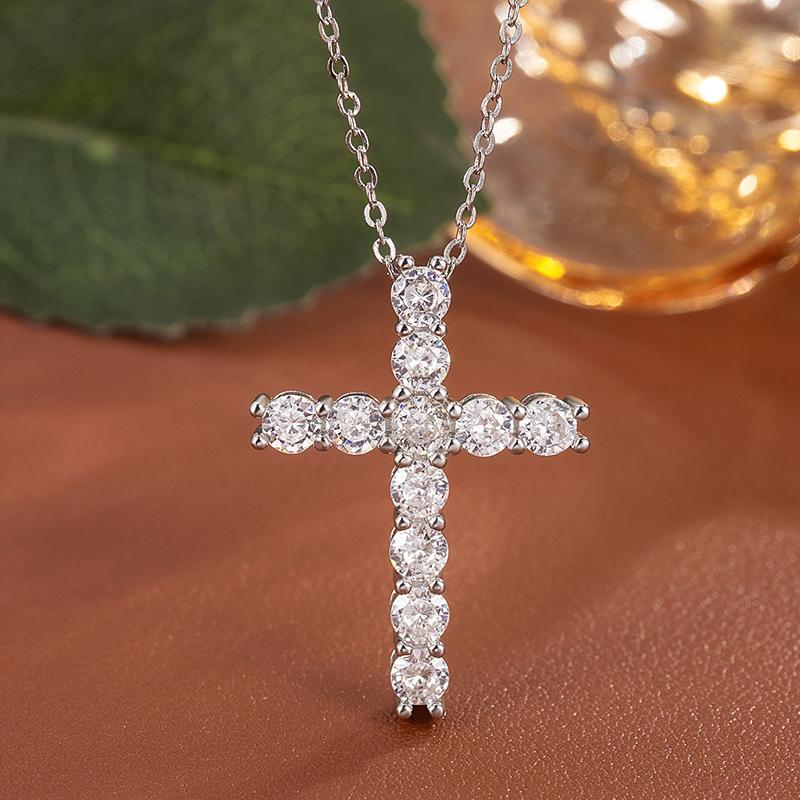 Full Diamond Cross Necklace Light Luxury Belt Payment Zircon Collarbone Chain American Hiphop Sweater Chain Cool