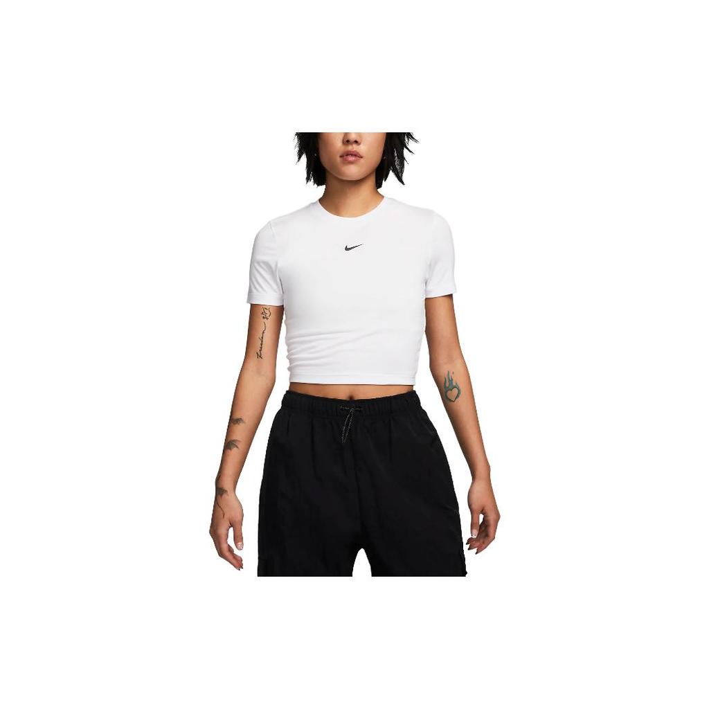 New Nike Sportswear Essential Women's Slim-Fit Crop T-Shirt White FB2874-100