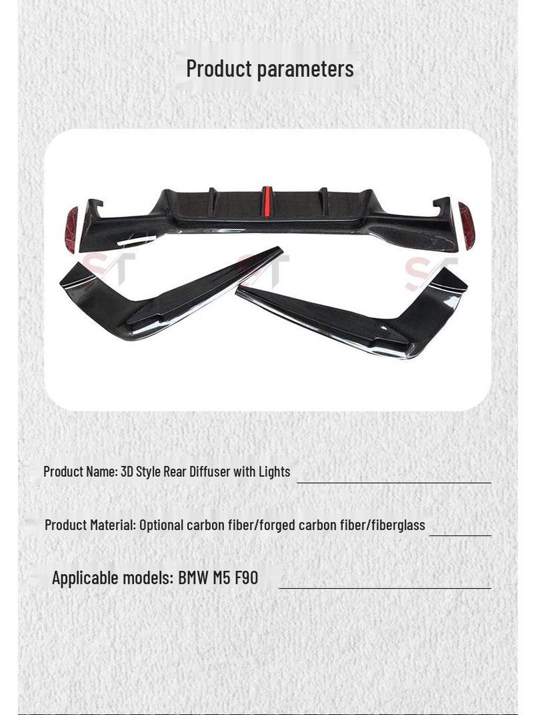 BMW 5 Series G30 G38 F90 Carbon Fiber Rear Lip Diffuser with Lights Body Kit