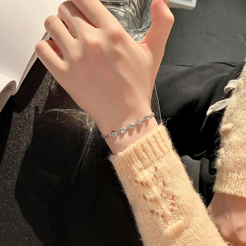 S925 Silver Inlaid Natural Yang Green Jadeite Bracelet Women's Small Fresh and Exquisite Fashion Jewelry Gift