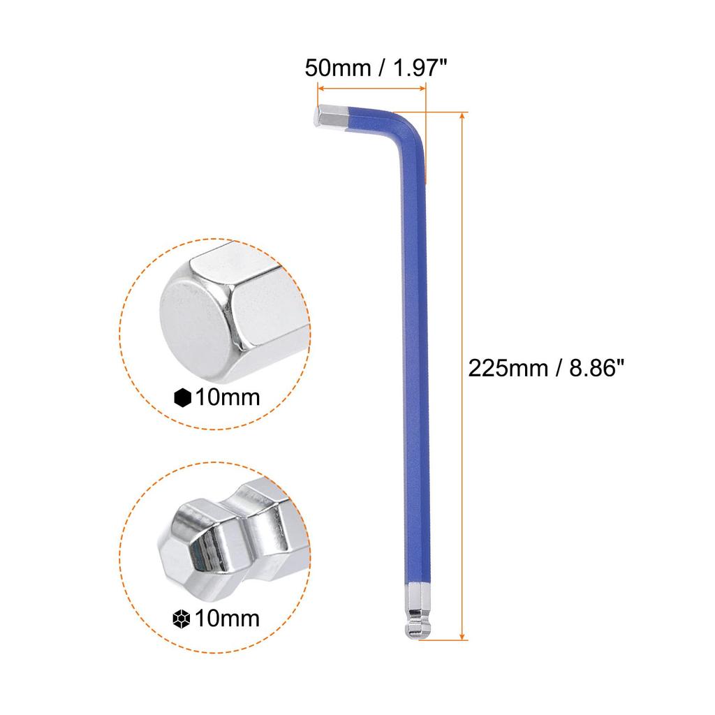 Uxcell Set von 10mm S2 Stahl Kugelkopf Sechskant Langarm Sechskant SAE Schraubenschlüssel für Heimreparaturen 10-teilige Schraubenschlüssel, L-förmig