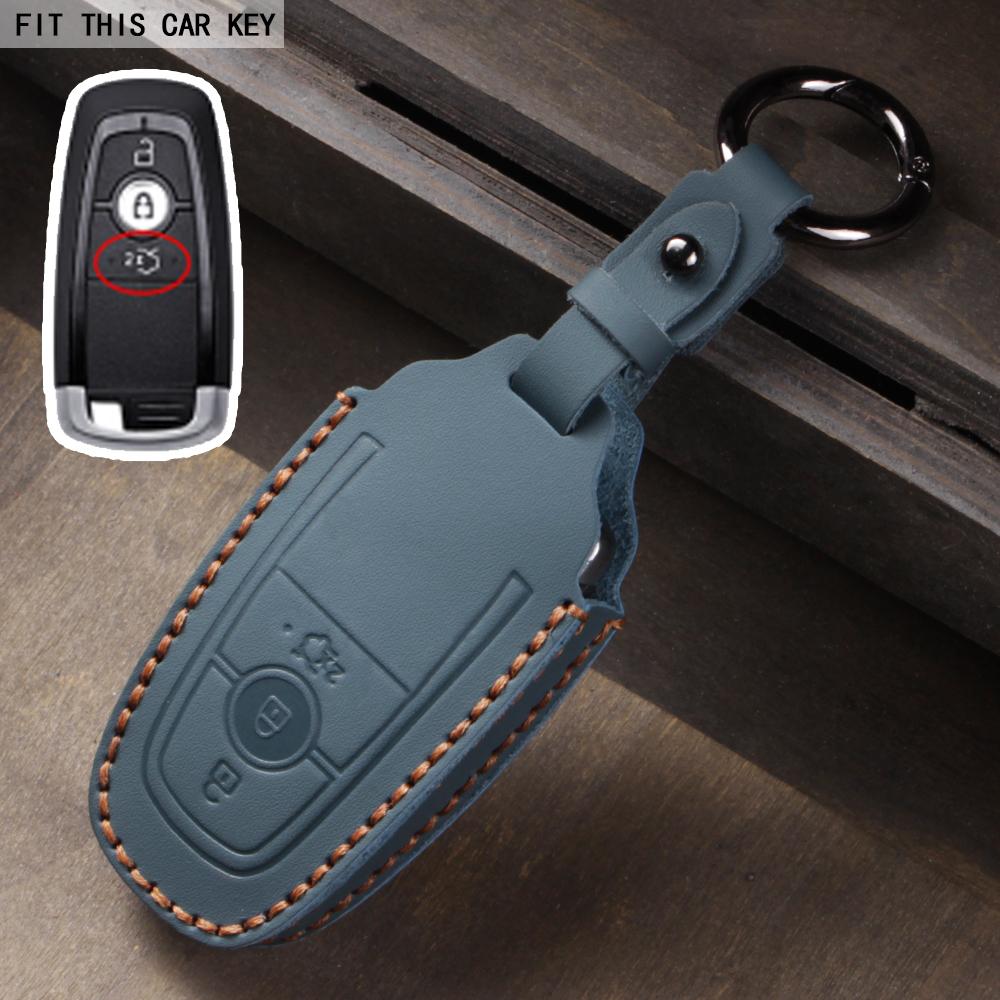 Fit for Ford Mustang Edge Explorer Focus F150 F250 F350 F550 Escape for Lincoln Mondeo 4 5 Buttons Leather Car Key Case