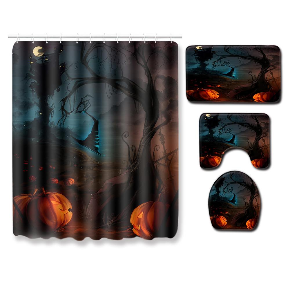 Halloween Bathroom Four-Piece Combination Set Bedroom Non-Slip Carpet Floor Mat Door Mat