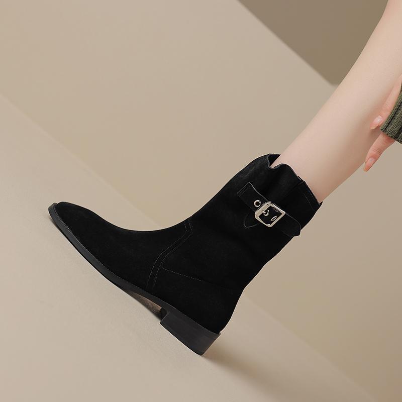 Fashion 2025 New Autumn Winter Cow Suede Women Boots Fashion Med Heel Round Toe Women Shoes Short Boots Western Boots