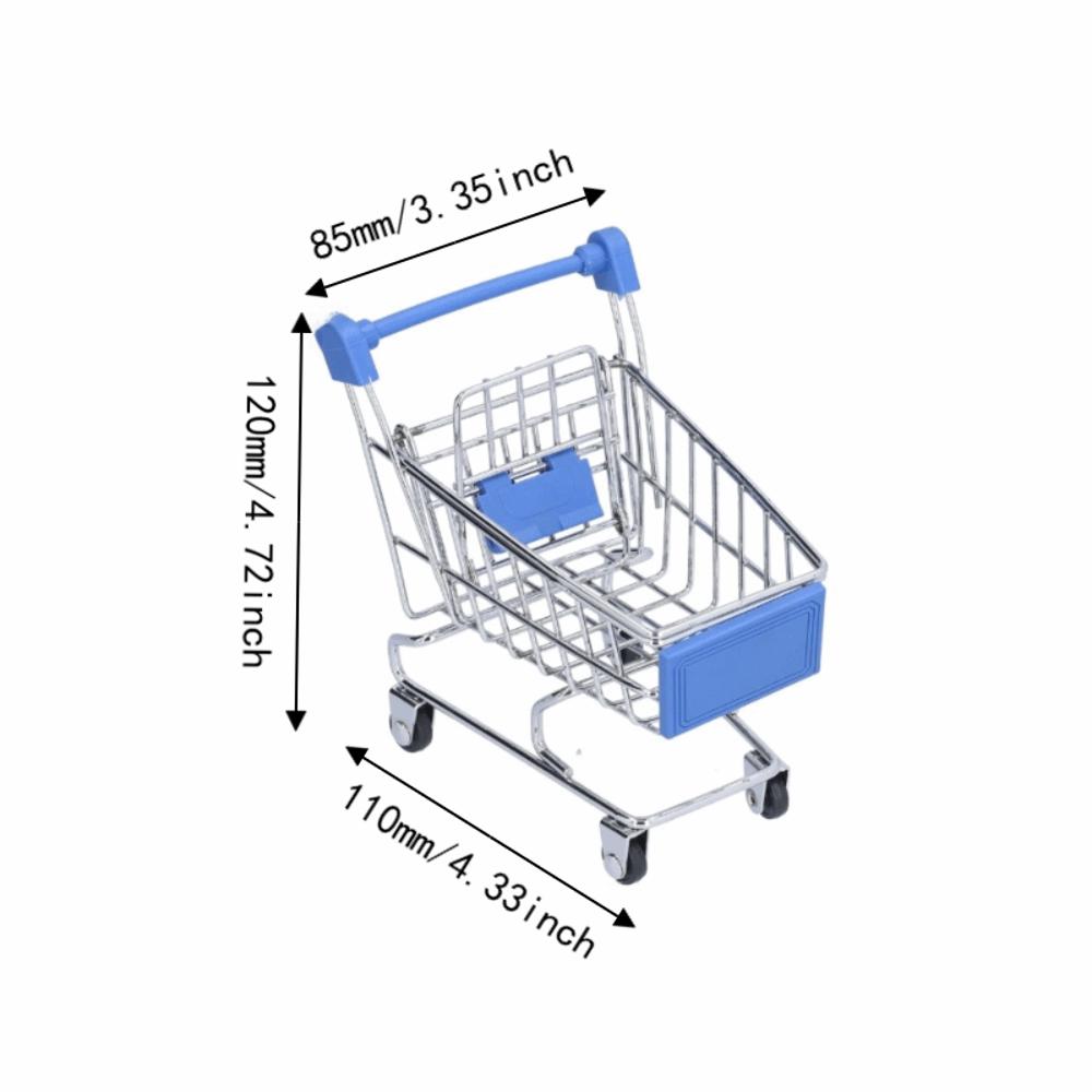 2pcs Blue Color Supermarket Handcart Small Size Desktop Shopping Cart  Office Decor
