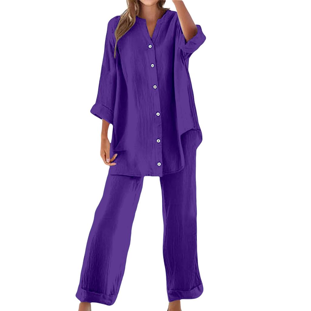 Women's Fashion Button-Down Casual Oversized Shirt Two-Piece Set