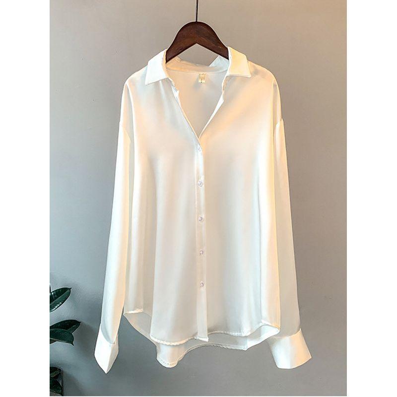 Long Sleeve Satin Versatile Shirt for Women Long Sleeve Satin All-Match Shirts