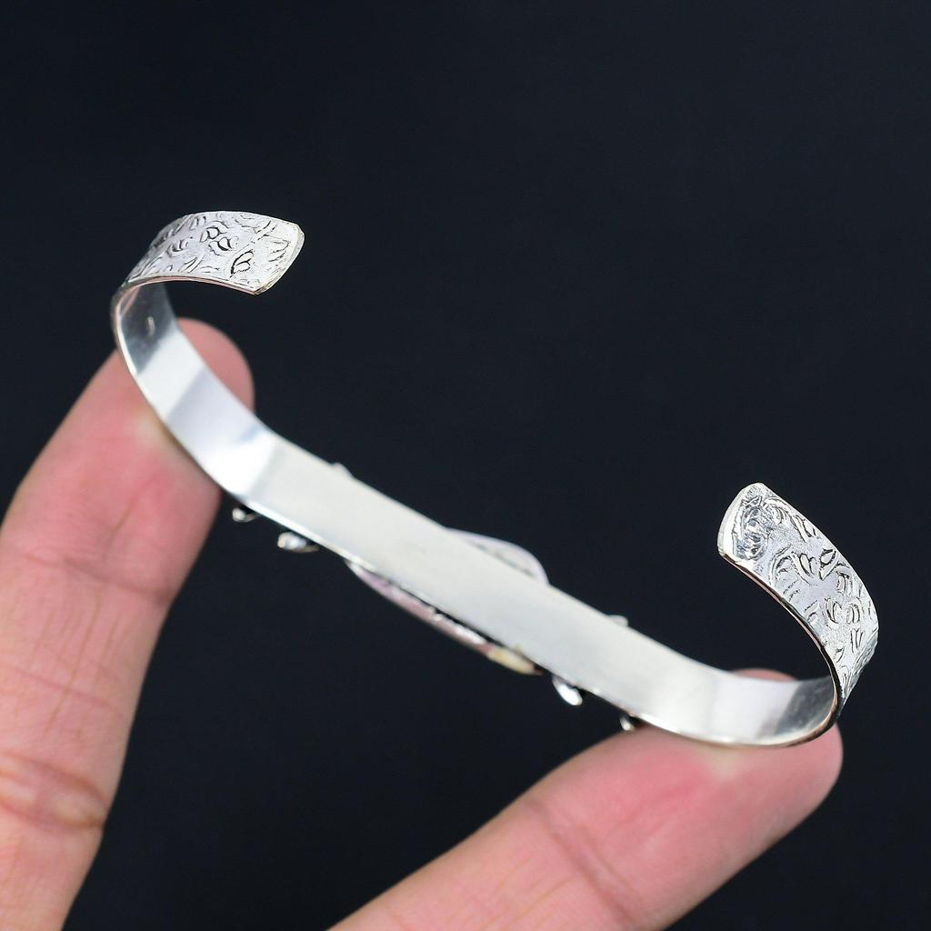 Trillion Blue Azurite Gemstone Ethnic Flower Wife Boho Bangle Jewelry 925 Silver