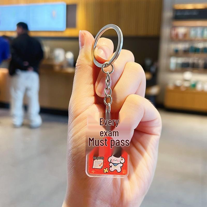Acrylic Double-Sided Exam Blessing Keychain - Cute Cartoon Charm for Gaokao & Zhongkao