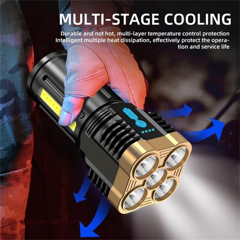 4/5-core LED Flashlight COB Side Light USB Recharge Super Bright Outdoor Portable Lamp 4 Mode Waterproof Torch Outdoor Hunting Camping