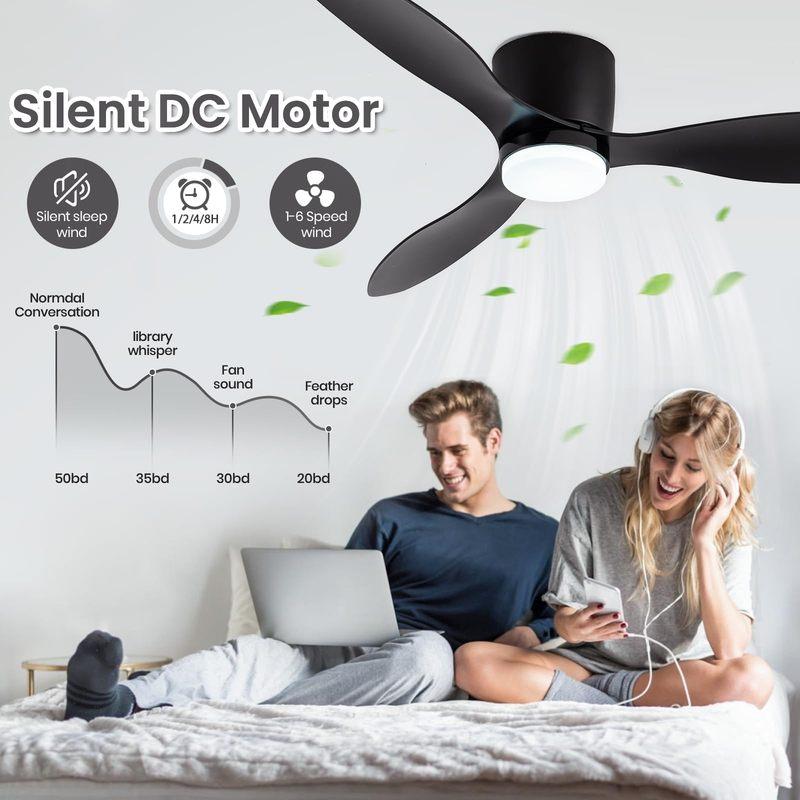 IRALAN Ceiling Fan With Light 6-speed Choice Reversible DC Motor 3CCT with Remote Control Whisper Easy Install black/White/Wood