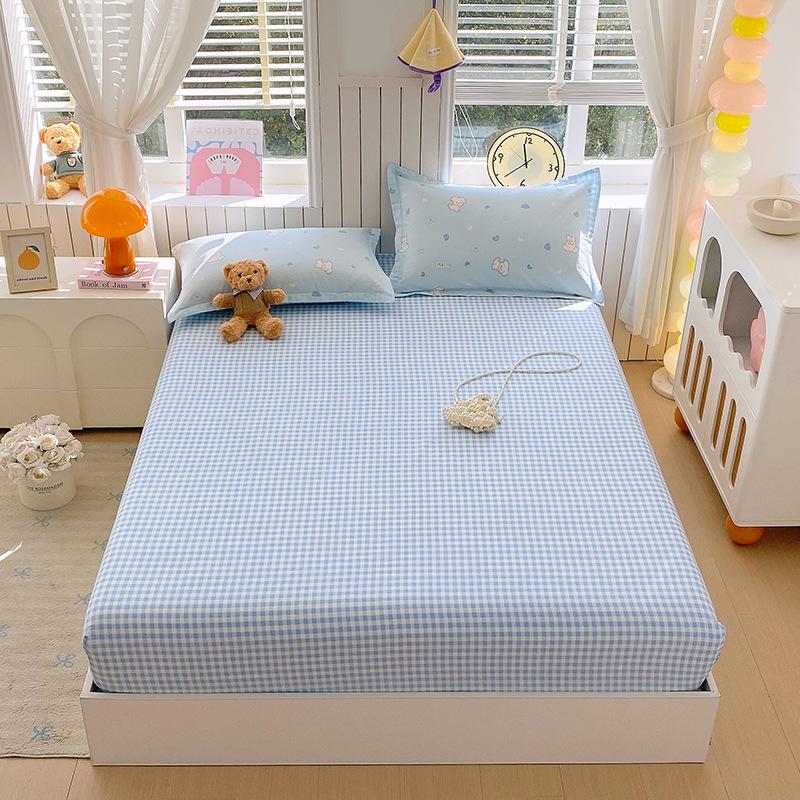 Pure Cotton Printed Single Bed Sheet Set - Fitted Sheet, Protective Cover, Pad Cover (3 Pieces)