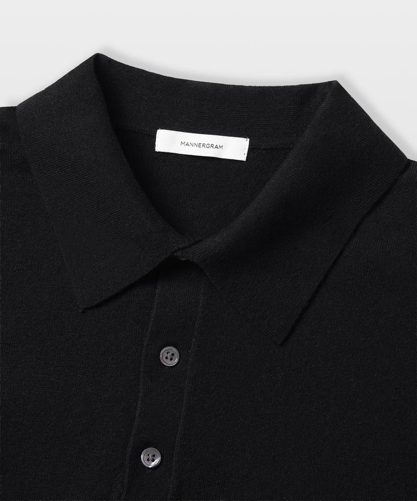 MANNERGRAM Nouvelle Fine Cashmere Cotton Polo Short Sleeve Knit Black