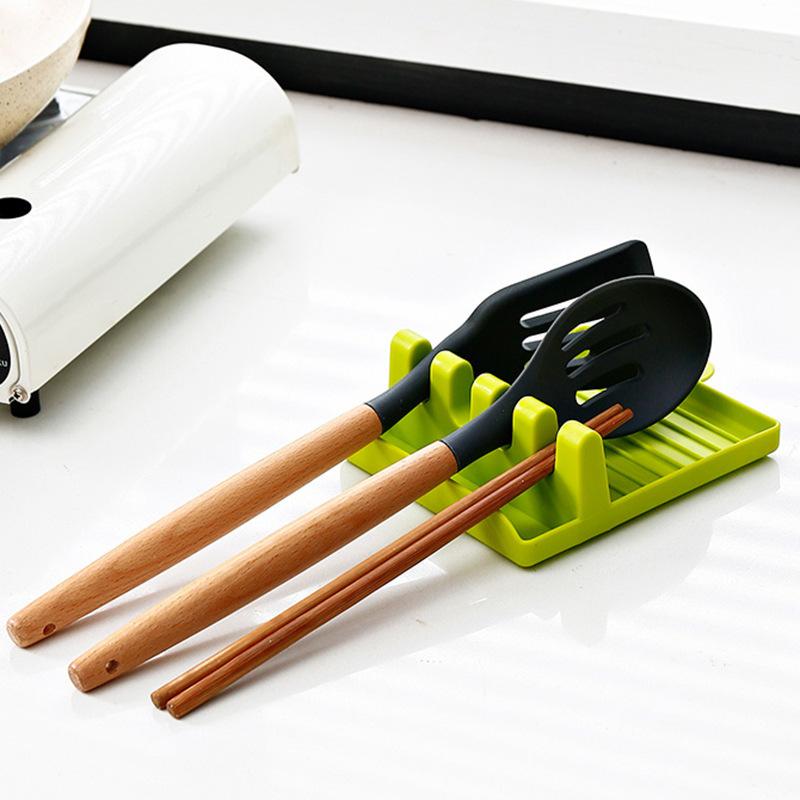 Kitchen Spoon Holders Fork Spatula Rack Shelf Organizer Plastic Chopsticks Holder Non-slip Spoons Pad