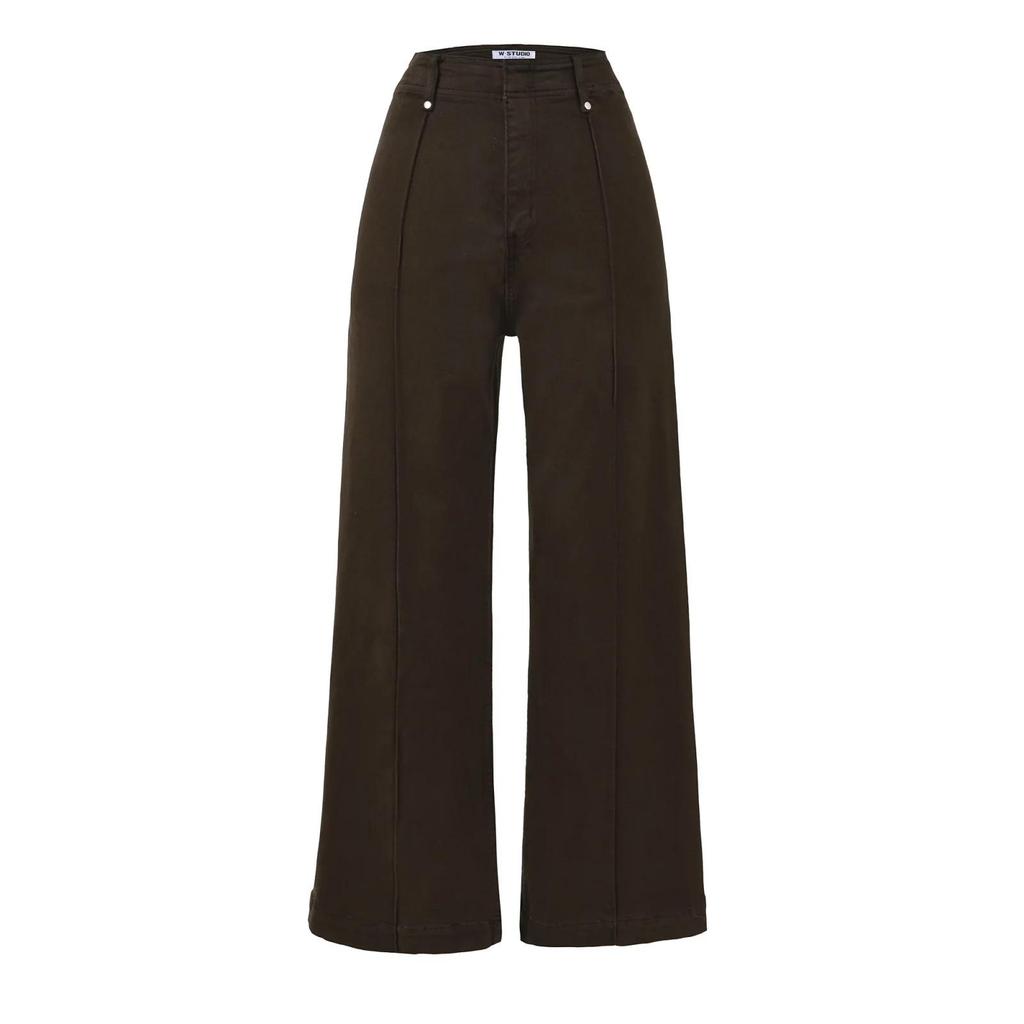 High-Waisted Women's Wide-Leg Jeans with Contrast Stitching - Versatile, Slimming, and Crisp Pants for Spring and Autumn.
