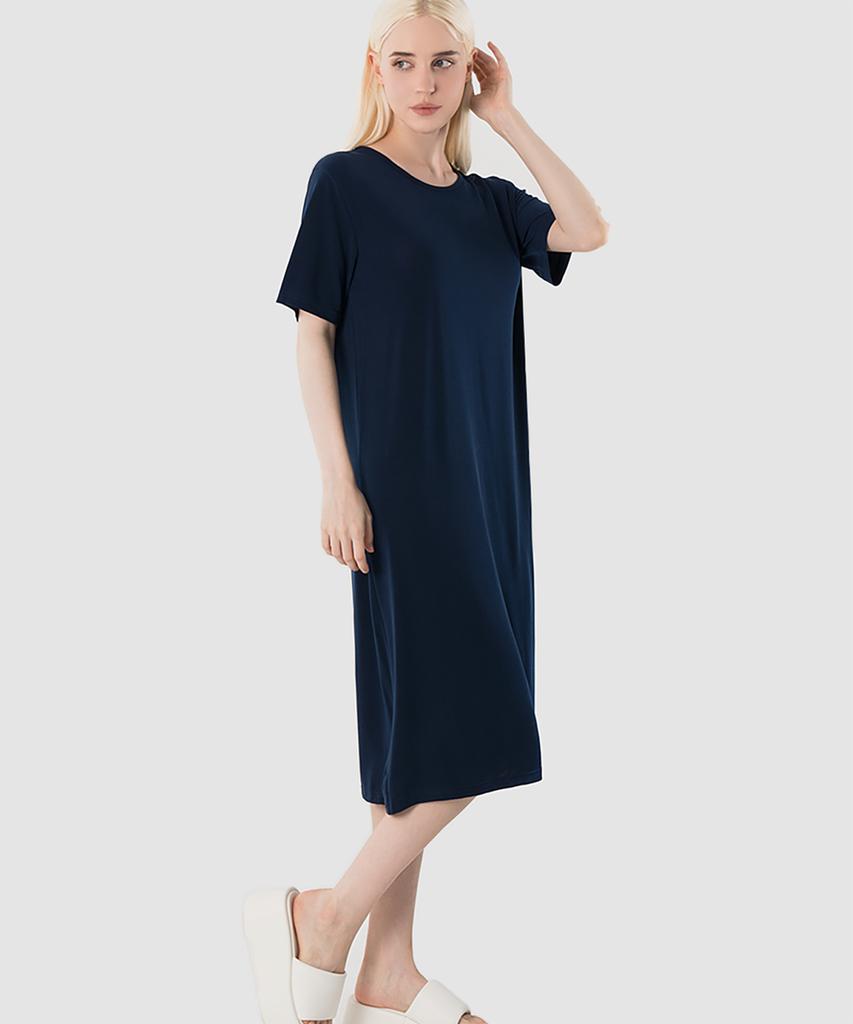 ARMEDES Damen Locker geschnittenes Kurzarm-Maxikleid Ar-314