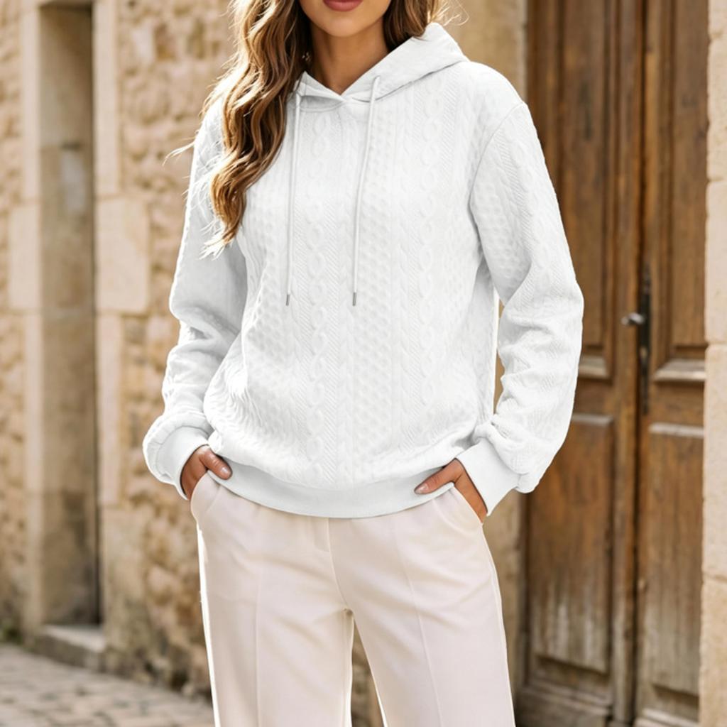 Damenmode Lockerer Pullover mit Kapuze und Zopfmuster