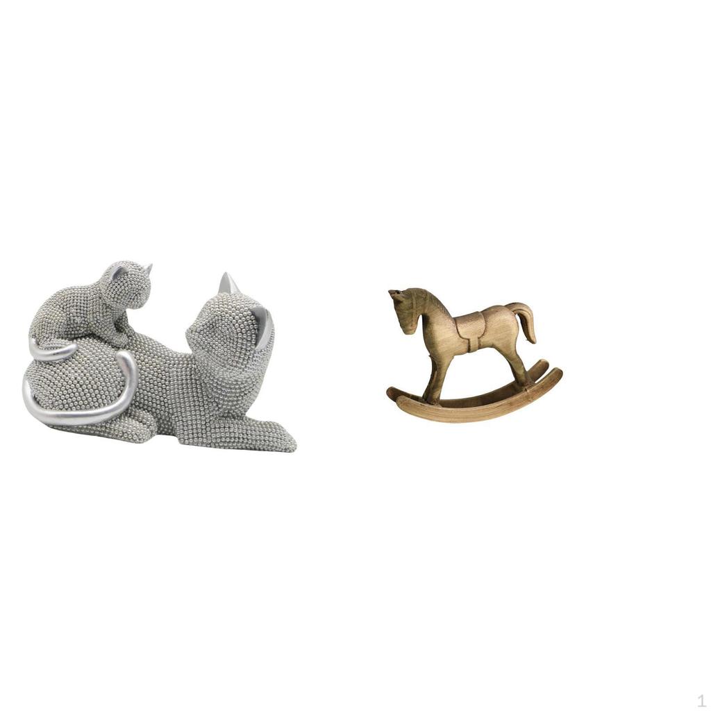 Cat And Horse Wood Art Sculpture Decorative Figurine for Bedroom Living Room Office Centerpiece