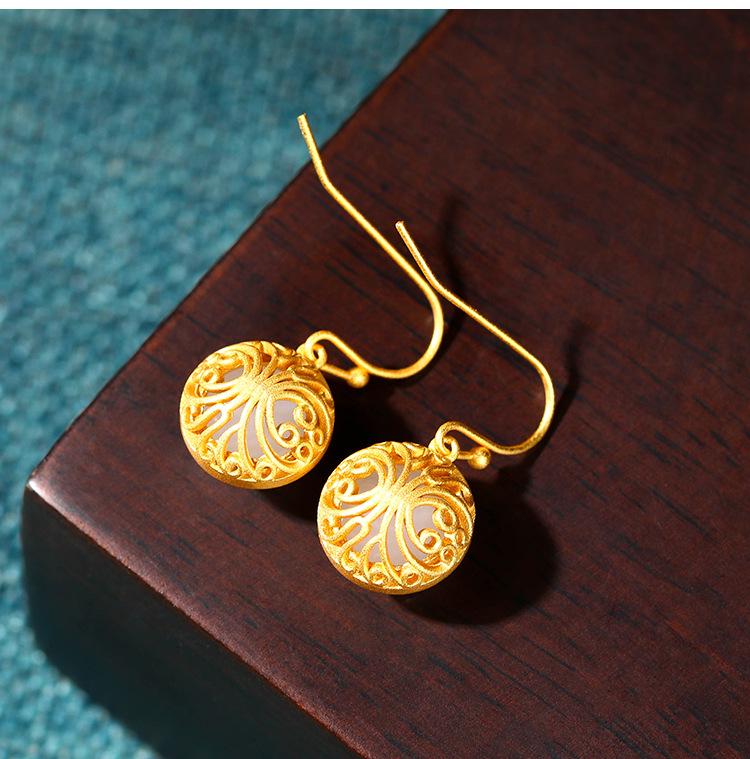 Aieryuan Retro Style Gold-Plated Jade Literary Hollow Dangle Earrings