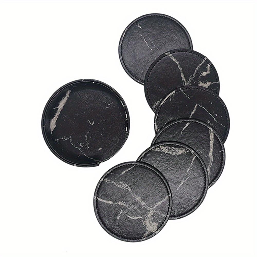 6Pcs/set Round Artificial Leather Coasters Marble Style Drink Coaster For Kinds Of Cup Home Bar Counter Kitchen Dining Table Decor