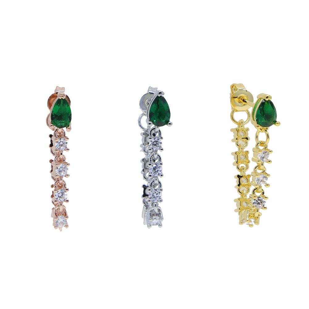 Colorful Tear Drop Cz Tassel Chain Earring Elegance Romantic Girlfriend Gift Fashion Jewelry