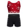 Dívčí gymnasticko-taneční set: Crop top tílko s kamínky, křížením na zádech a véčkem vpředu, s šortkami s elastickým pasem