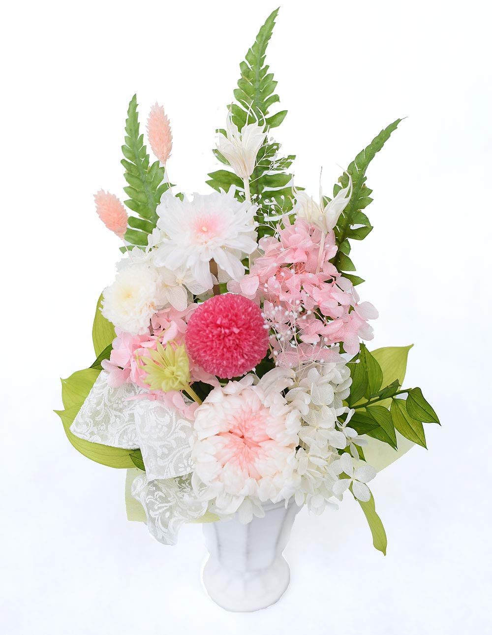 

[Pretty Mermaid] Preserved Flowers, Buddhist Altar Offering, Sympathy Flower Arrangement, Yuzu and Chrysanthemum Design in Pink, 1 Item