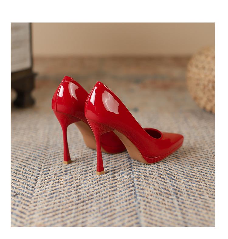 Solid Color Patent Leather Stiletto Platform Heels - Sexy Pointed Toe Women's Shoes 2025 Edition