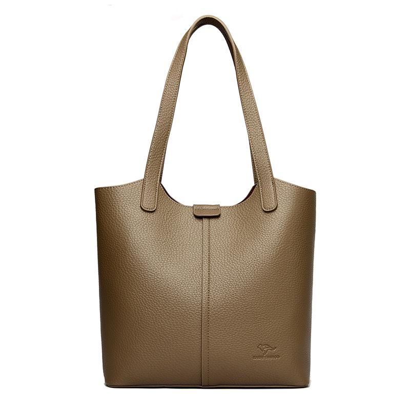 Women's Soft Leather Tote Bag - Stylish Simple Solid Color, Large Capacity, Single Shoulder for Work and Commute.