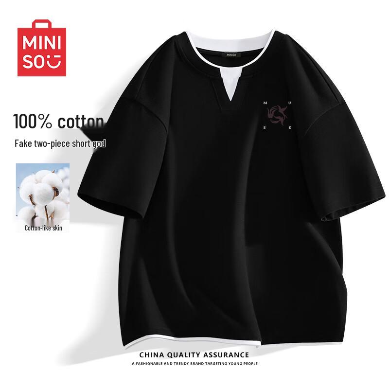 MINISO Men s Faux Two-Piece Cotton T-Shirt XL