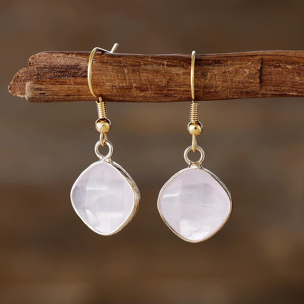 Natural amethyst geometric earrings, ear hooks, earrings, Japanese and Korean designers, real gold-plated popular jewelry.